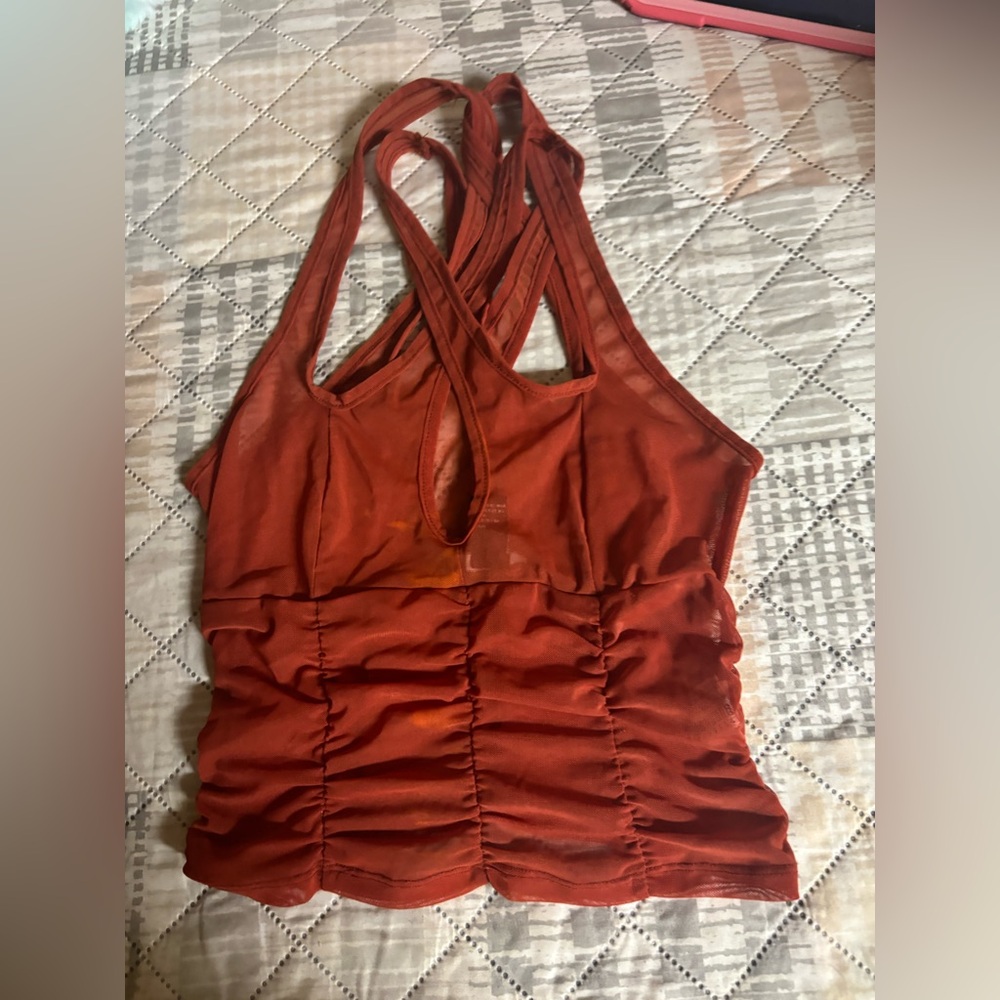 Rust Sleeveless Ruched Women's Top - Picture 3 of 3